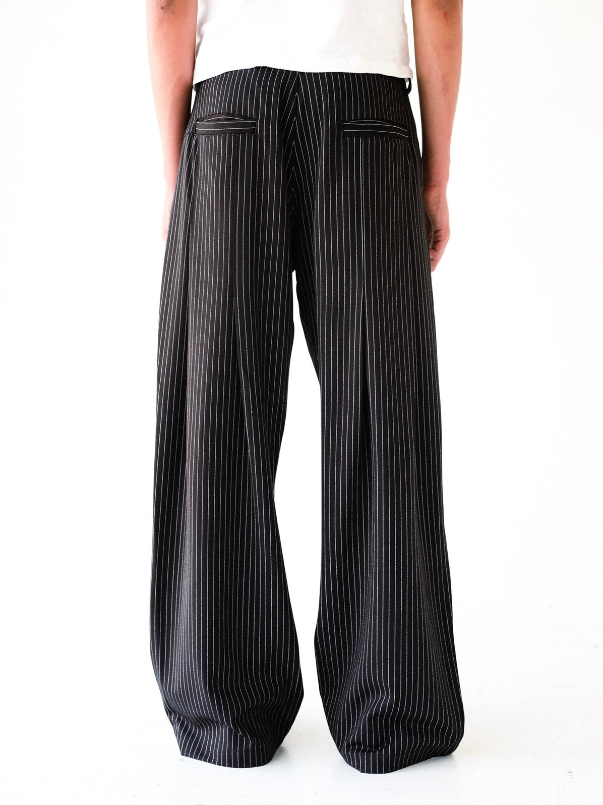Black Pinstripe Double Pleated Trousers