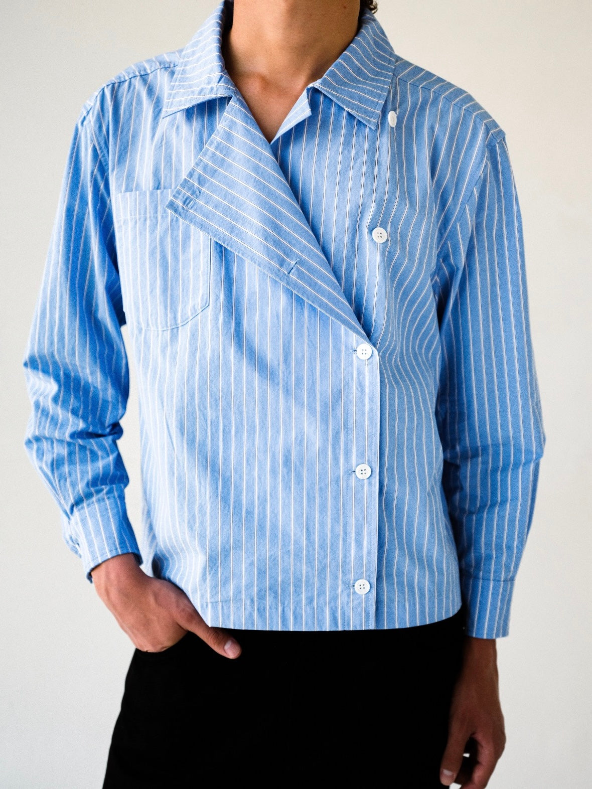 Asymmetrical Striped Long Sleeve Button-Up