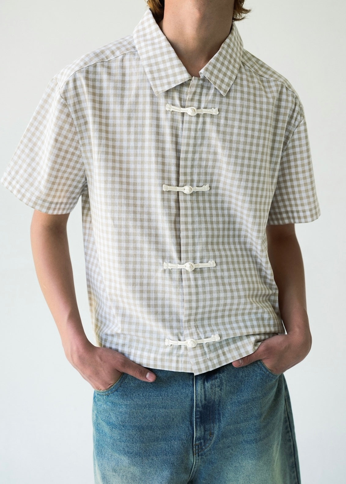Gold Plaid Knob Button Up