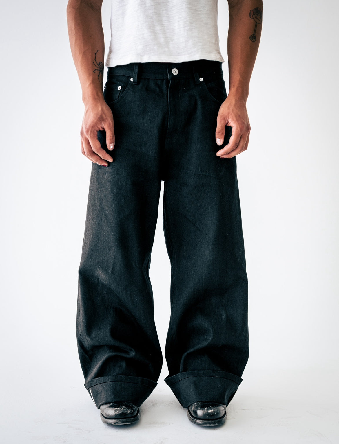 Jet Black Raw Selvedge Wide Leg Denim (6-8 WEEK PREORDER)