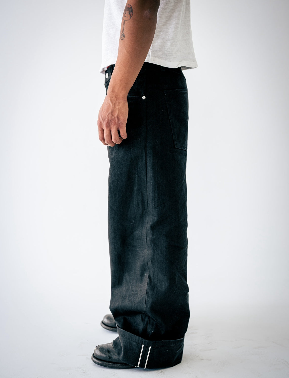 Jet Black Raw Selvedge Wide Leg Denim (6-8 WEEK PREORDER)