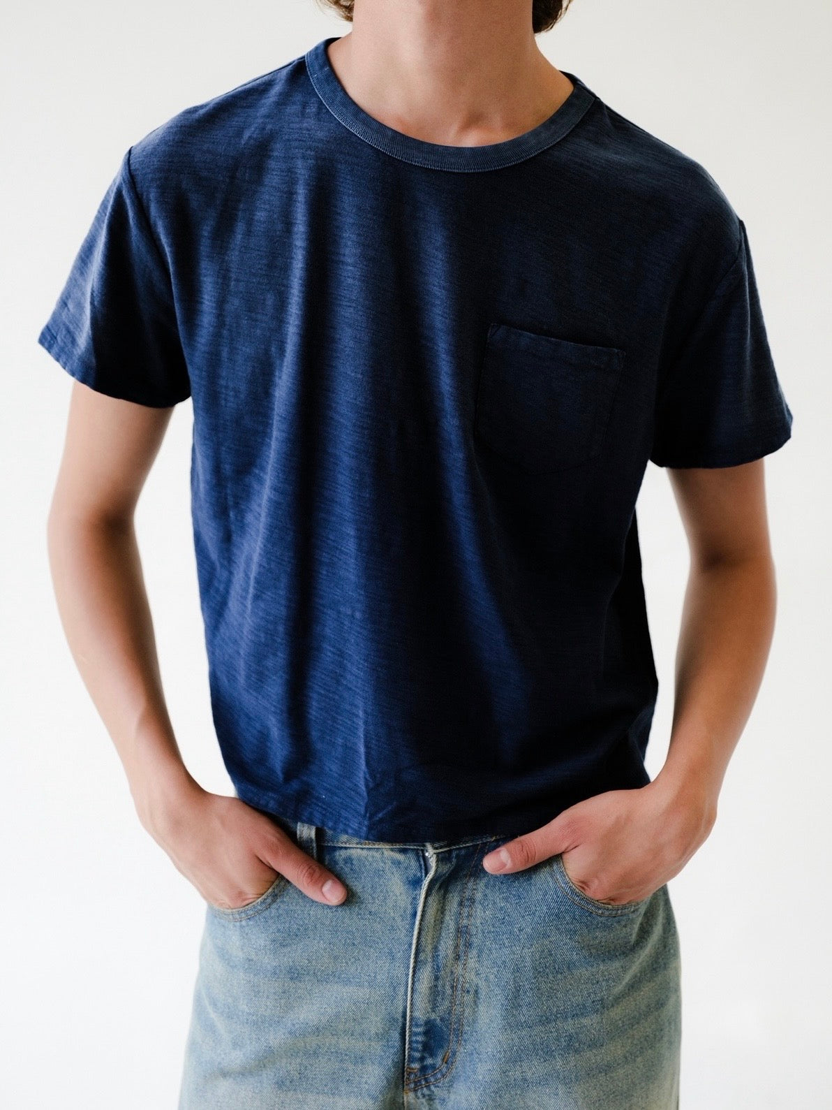 Faded Navy Relaxed Slub Cotton Pocket Tee