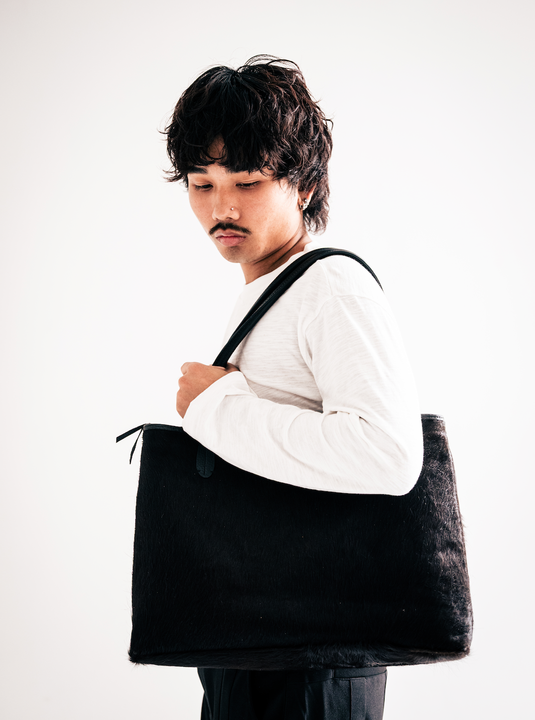 Black Authentic Cowhide Tote Bag